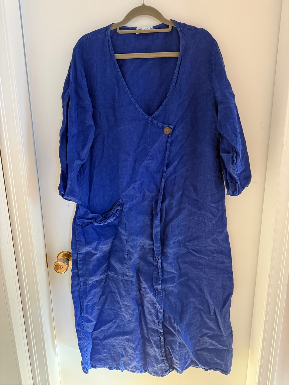 100% Lino Italian Linen Cobalt Blue Maxi Dress Lagenlook Art to Wear